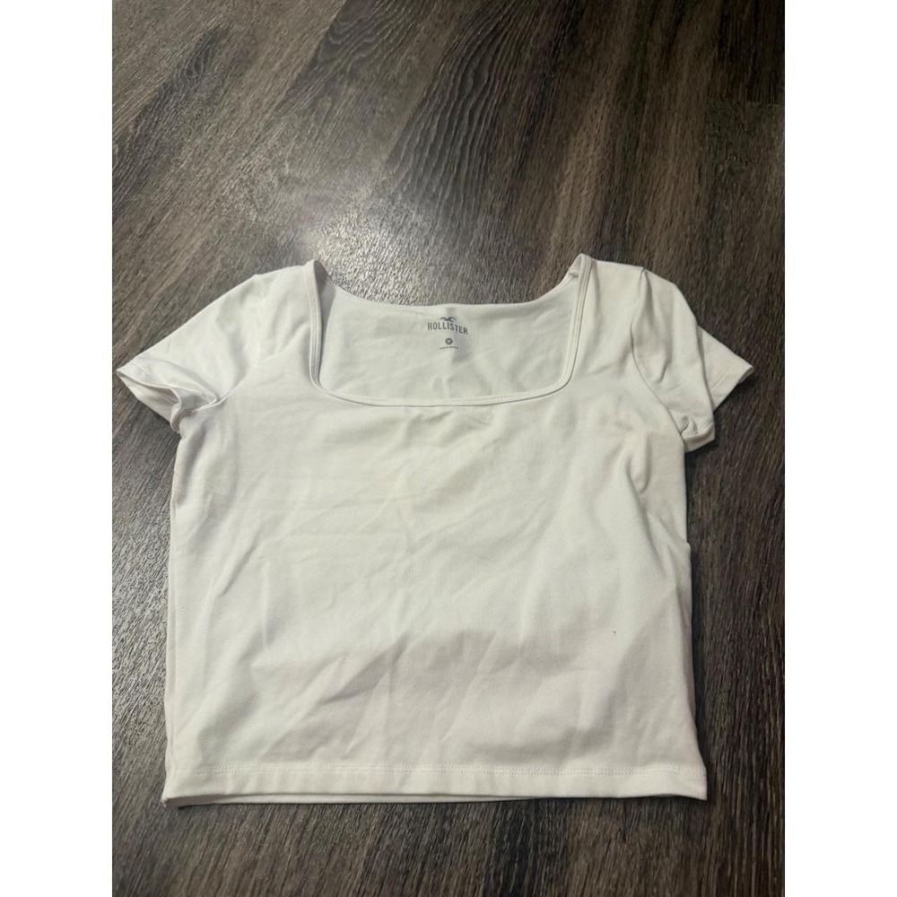 Hollister White Square Neck Short Sleeve Crop Top Medium